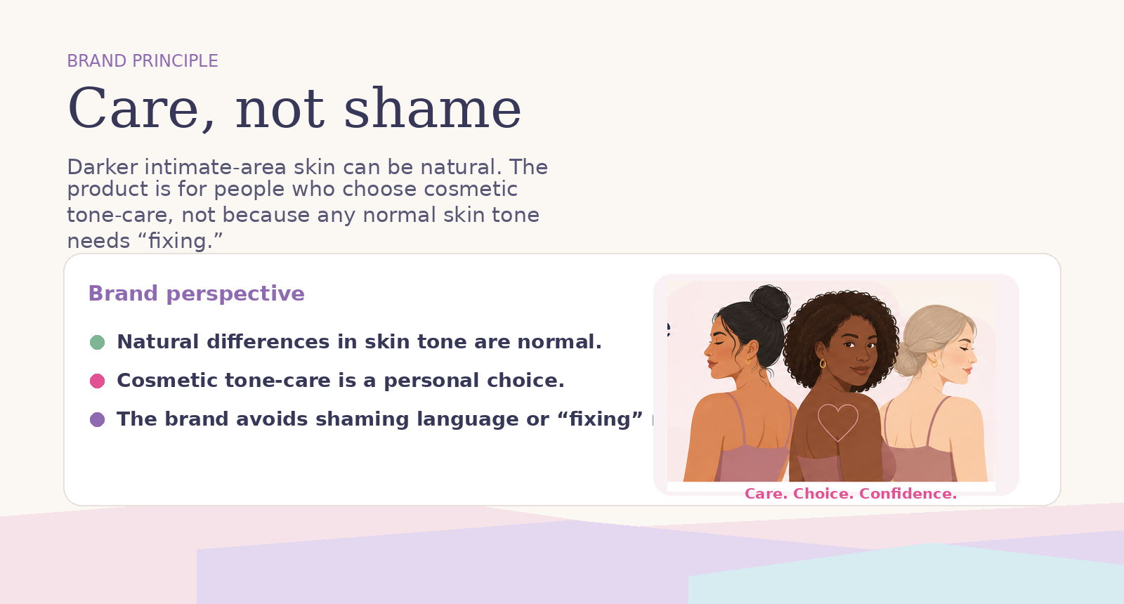 Booty Bleach care not shame brand principle graphic