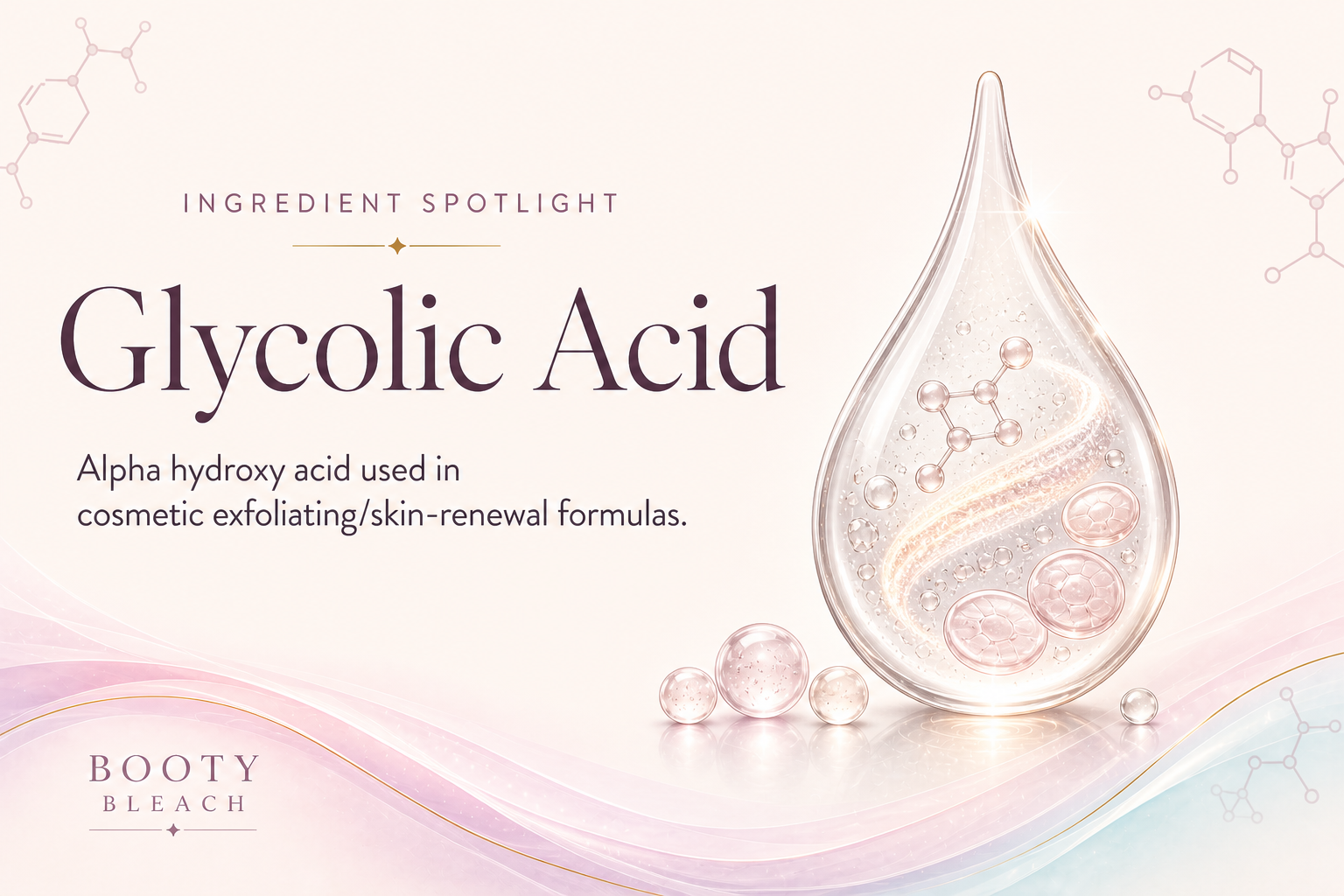 Booty Bleach ingredient spotlight graphic for glycolic acid