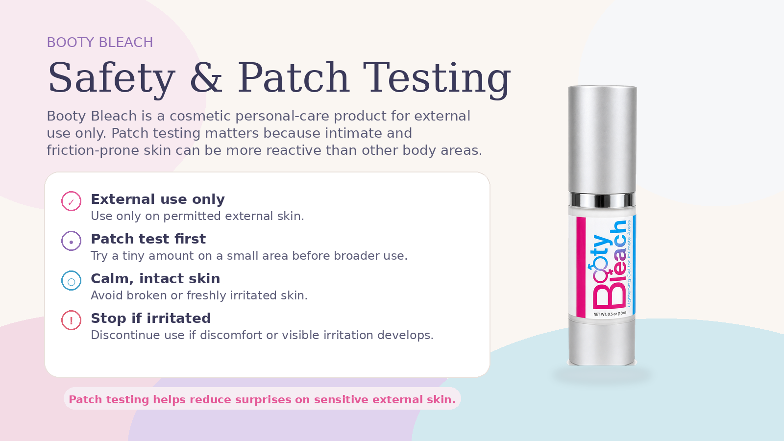Booty Bleach safety and patch testing overview